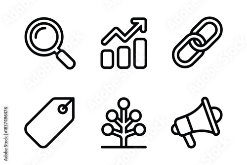Digital marketing and seo outline icons set for web and app design