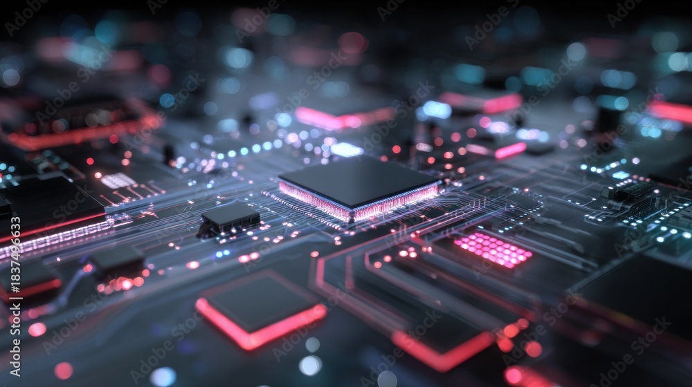 Fototapeta premium Modern Circuit Board with glowing lights, representing advanced technology