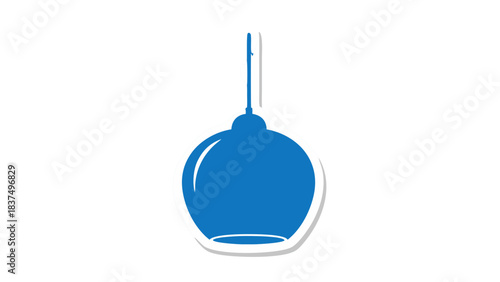 A simple blue spherical glass pendant light fixture with a thin white stem against a stark black background symbolizing modern interior design lighting illumination and decor