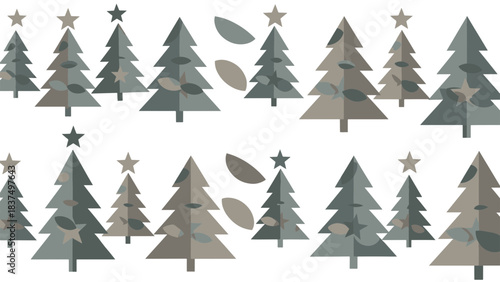Abstract Evergreen Tree Pattern with Stars Seamless Holiday Design in Muted Winter Tones for Festive Seasonal Projects Geometric