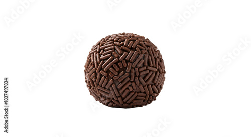 Brazilian Brigadeiro chocolate truffle covered in sprinkles isolated on transparent background, studio shot, delicious sweet dessert, confectionery treat.