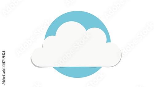 A White Cumulus Cloud Symbol Resting On A Light Blue Circle With A Subtle Shadow Against A Black Background