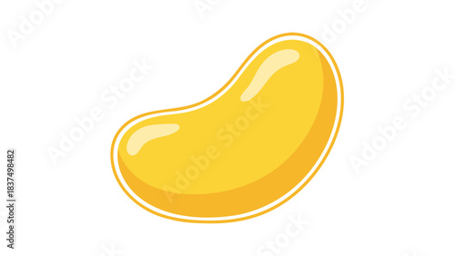 A Single Yellow Bean Shaped Candy With A White Outline Against A Black Background With Subtle Highlights Indicating A Glossy Surface