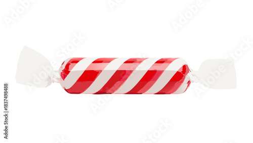 A Single Wrapped Candy With Red And White Stripes On A Black Background Traditional Christmas Sweet Treat Isolated