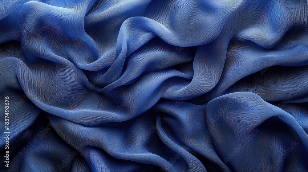 Fototapeta premium A detailed close-up showcases a complex, digitally generated fabric texture. Interlocking lines create a three-dimensional pattern in a blue color palette, offering a rich visual experience.