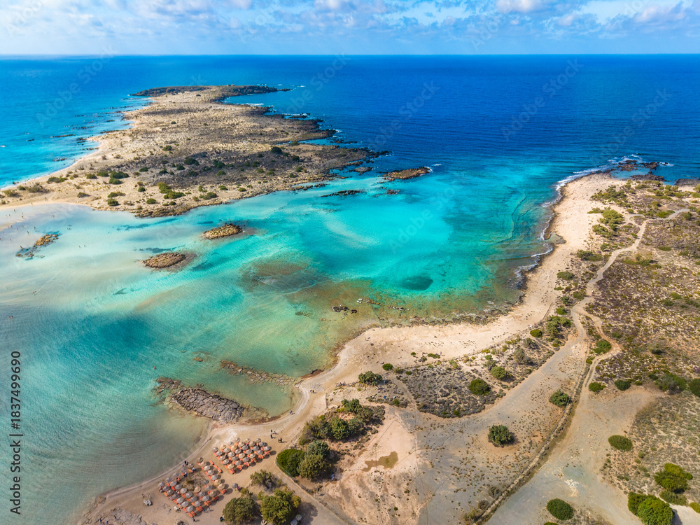 Obraz premium Aerial view of Elafonissi beach, Crete, Greece