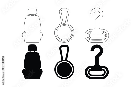 Car seat belt hook hanger clip and ring icon set isolated on white background