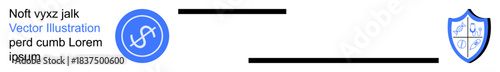 Cybersecurity, data protection, secure connection, online safety, digital security, technology concepts. Blue circular icon and shield-linked design. Cybersecurity and data protection