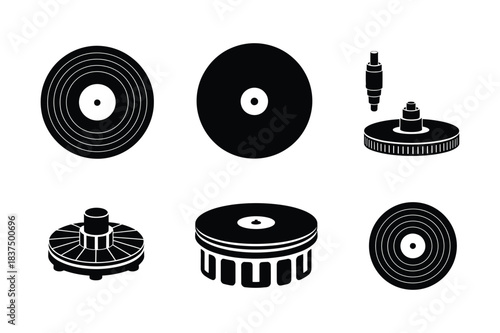Vinyl record parts and adapters isolated on white background vector icons