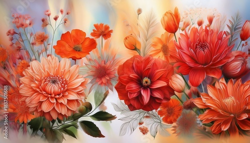 vibrant floral collage with red and orange flowers on subtle backgrounds for artistic inspirations and nature themes