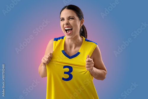 Female soccer fan shouting ...