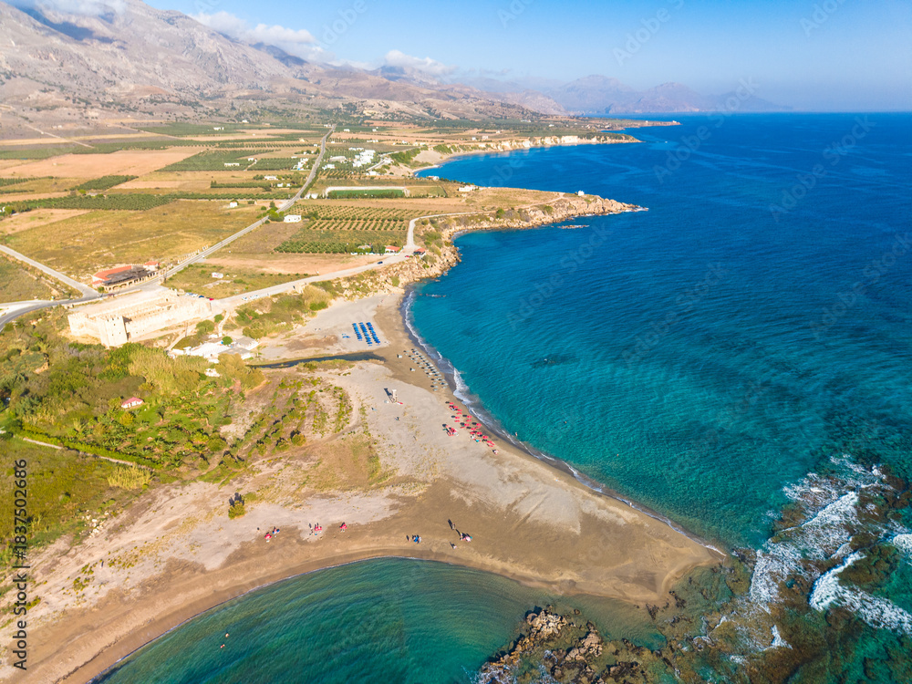 Fototapeta premium Frangokastello Fortress at the sandy beach, Greek island Crete