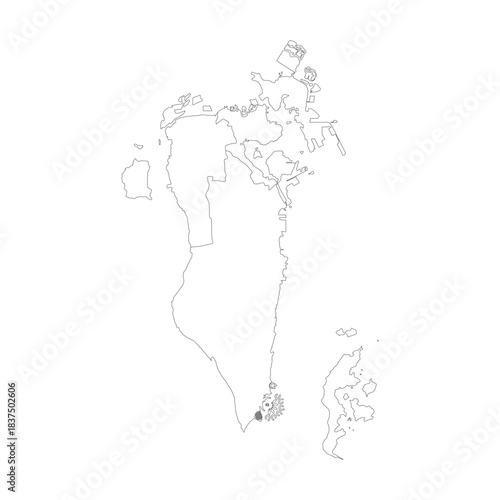 bahrain map with provinces outline boundaries lines vector design on white background