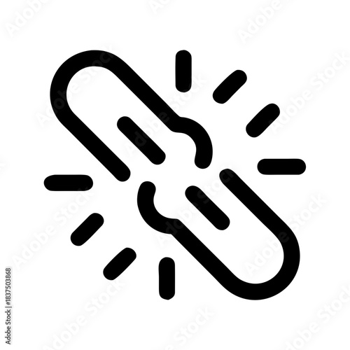 Black and white icon of a link with motion lines on white background