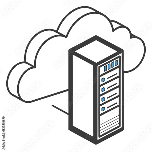 Cloud Computing Server Illustration with Storage and Data Management Services