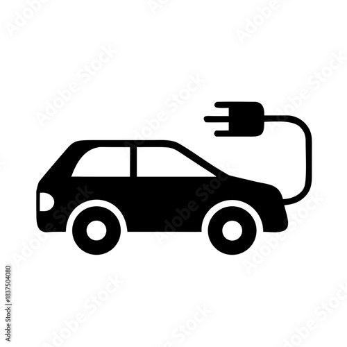 Electric vehicle charging icon, eco-friendly car with plug, sustainable transportation symbol