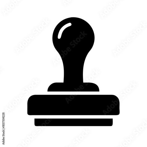 Rubber stamp icon, black silhouette on white background, office supply symbol
