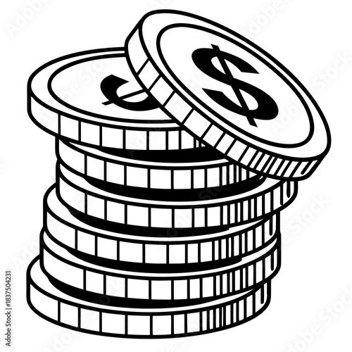 Stack of dollar coins illustration, cartoon money, financial concept, cash and currency symbol