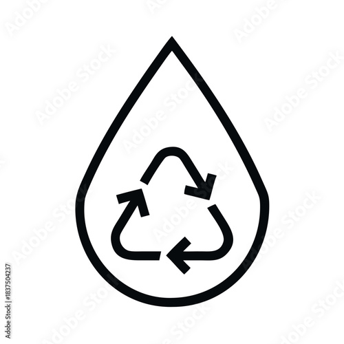 Eco-friendly water conservation and recycling symbol with a drop shape and arrows