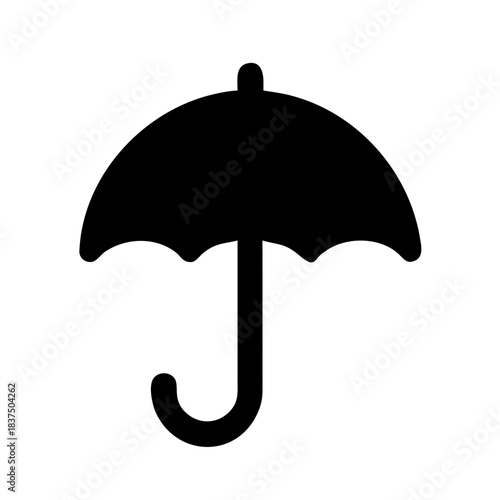 Black umbrella icon on white background, simple weather protection symbol