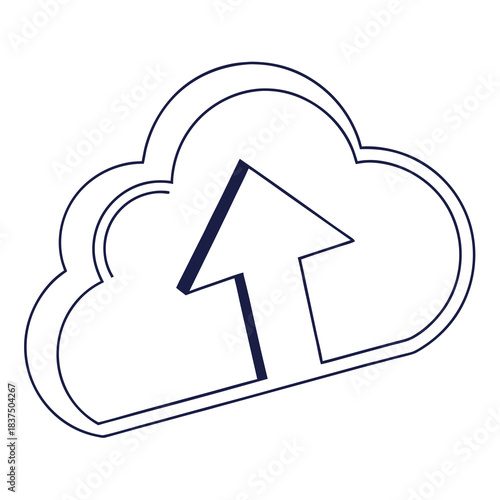 Cloud Upload Icon, Simple Line Art Style, Data Storage and Transfer Symbol