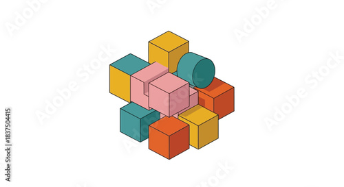 Colorful geometric shapes arranged in a visually intriguing and complex composition.