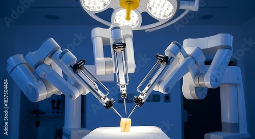 Advanced robotic surgical system performing high-precision medical procedure in a modern operating room