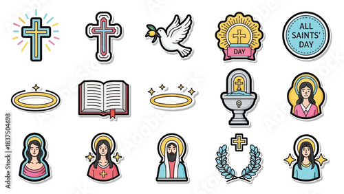 Collection of religious symbols and icons representing faith, spirituality, and holidays