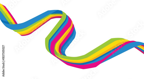 Colorful ribbon flowing gracefully across a white background vibrant and artistic.