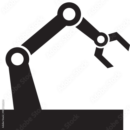 Robotic Arm Icon: A sleek, black silhouette of a robotic arm stands as a symbol of technological prowess and automation, ready to perform precise tasks with unwavering precision.