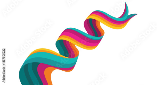 Colorful ribbon swirling gracefully a vibrant display of artistic design and movement.