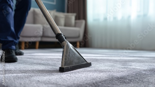 Wallpaper Mural Medium shot of a professional using hot water extraction on a carpet lifting deepseated dirt and grime efficiently for a fresh clean finish. Torontodigital.ca