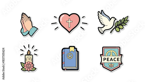 Collection of religious and peace symbols representing faith and hope
