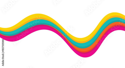 Colorful wavy lines create a vibrant and dynamic abstract design on white background.