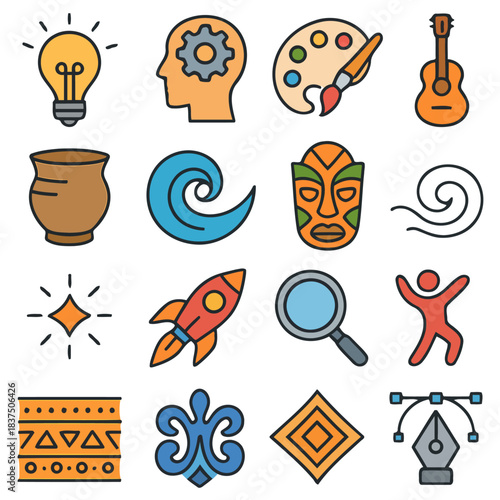 Creative Graphic Collection: A curated assortment of graphic elements, including icons, illustrations, and symbols, designed for creative endeavors.