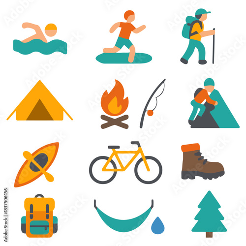 Outdoor Adventures: A vibrant illustration showcasing diverse outdoor recreational activities, inspiring exploration and adventure.
