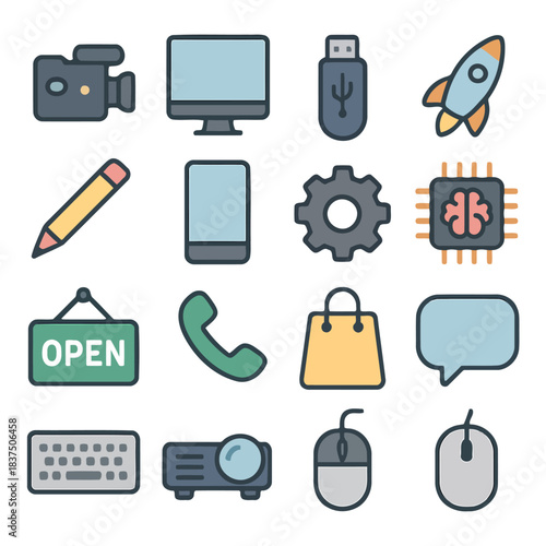 Digital Icon Array: A carefully curated collection of digital icons arranged for use across numerous applications, websites, and creative projects.