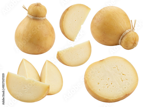 Smoled Scamorza cheese isolated on transparent background