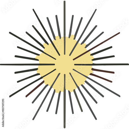 Abstract Sunburst Design with Yellow Center and Dark Rays on Black Background Simple Graphic Element