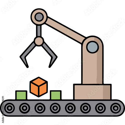 Automated Robotic Arm Assembling Products on a Conveyor Belt in a Factory Setting with Neutral Lighting and Minimalist Design