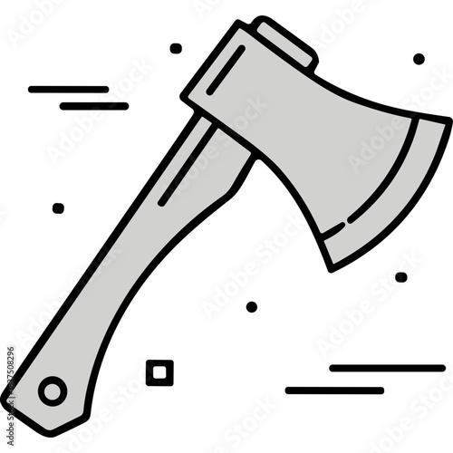 Axe With A Grey Metal Head And A Light Grey Wooden Handle Isolated On A Black Background With Clean Lines And Simple Design