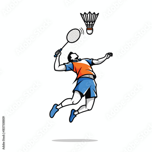 Man Leaping to Hit Shuttlecock with Racket