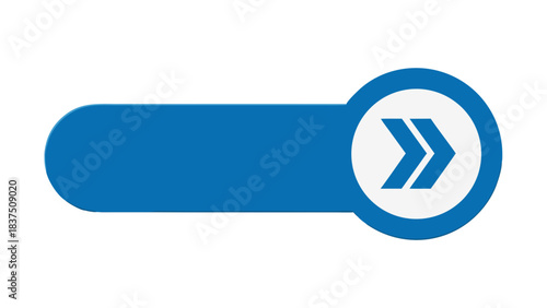 Blue Button With White Circle and Double Chevron Arrow Graphic Element Isolated on Black Background