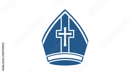 Blue Clerical Mitre With White Cross Emblem Isolated On Black Background Religious Symbol