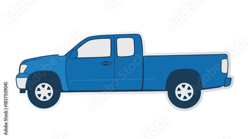 Blue Crew Cab Pickup Truck Vehicle Isolated on Black Background Vector Illustration