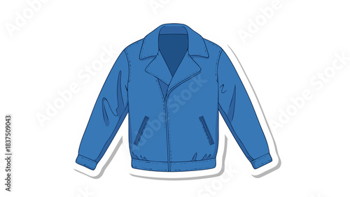 Blue Denim Jacket With Collared Neckline And Two Front Pockets Detailed Fabric Texture On Isolated Black Background Clean Vector Art Object