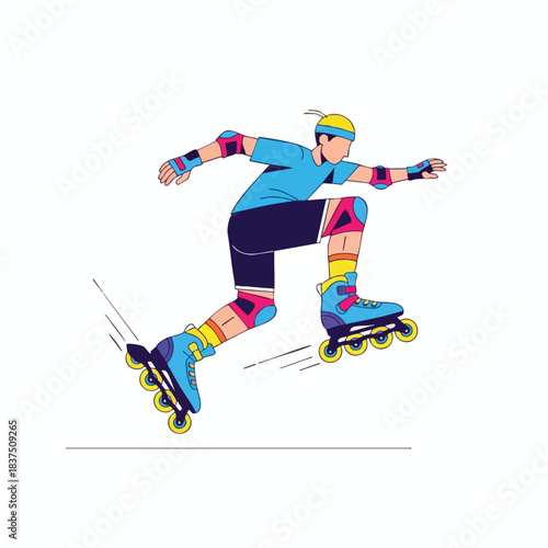 Young Woman Rollerblading with Protective Gear