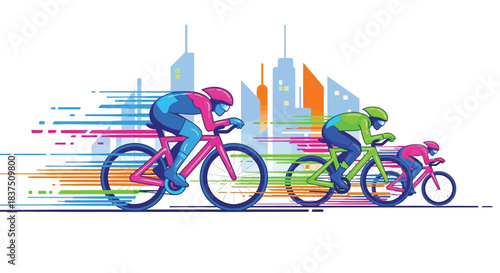 Cyclists racing with speed and determination colorful illustration of cycling competition.