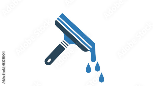 Blue Squeegee with Water Droplets on Black Background