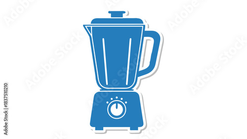 Blue Silhouette of a Kitchen Blender with White Outline and Shadow on a Black Background for Food Preparation and Smoothies